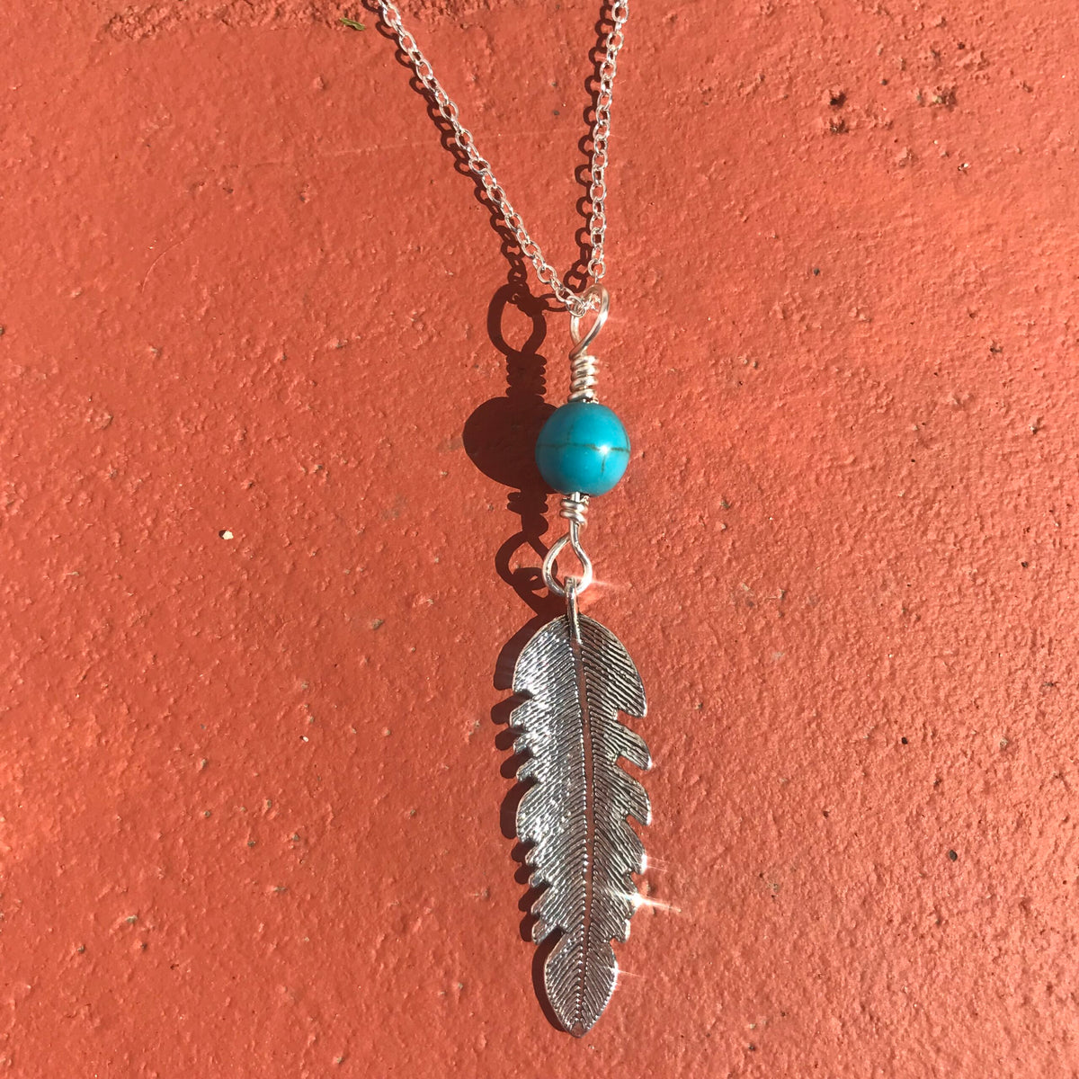 Turquoise and Feather Boho Necklace image 1