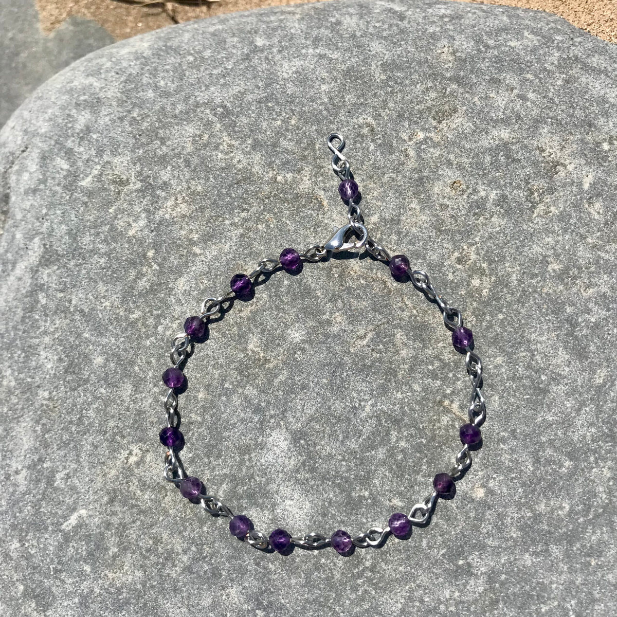 Boho Amethyst Beaded Link Bracelet image 1
