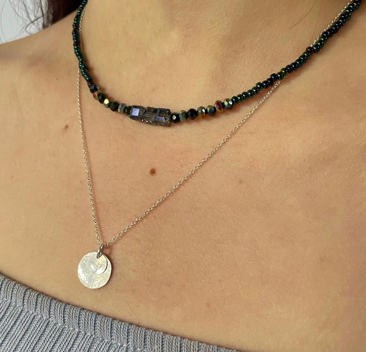 Neptune Crystal Beaded Necklace – Sterling Silver image 1