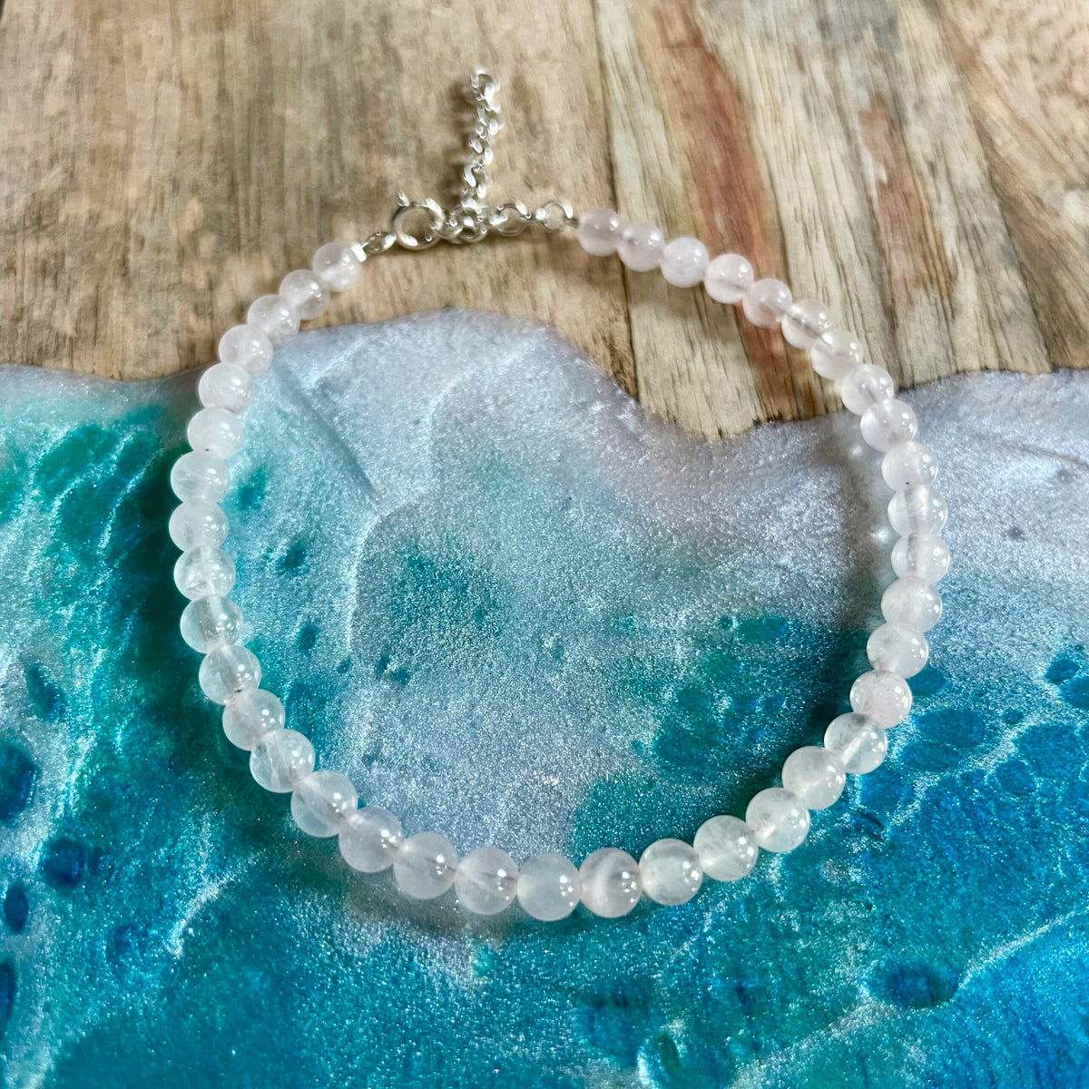 Minimalist Rose Quartz and Sterling Silver Bracelet image 4