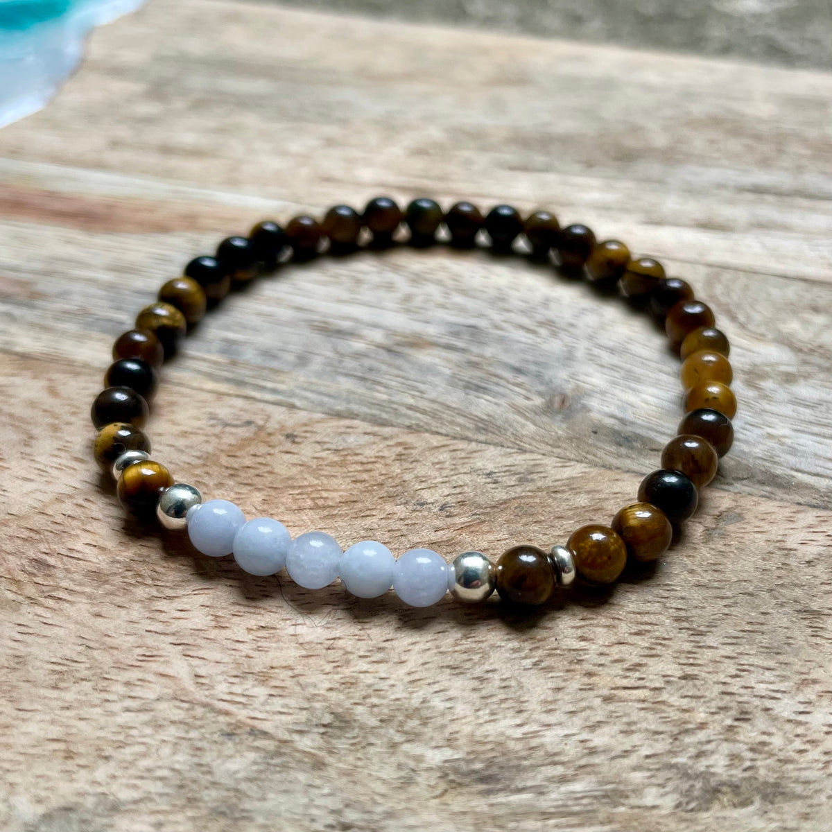 Aquamarine and Yellow Tiger Eye Bracelet image 1