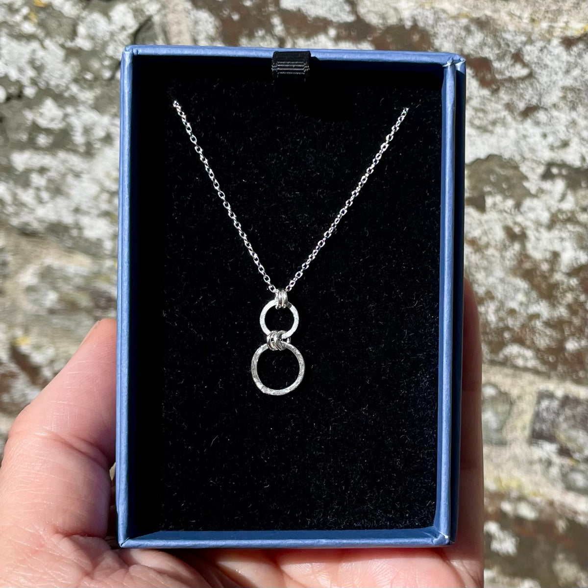 Hammered Double Circle Sterling Silver Necklace image 2