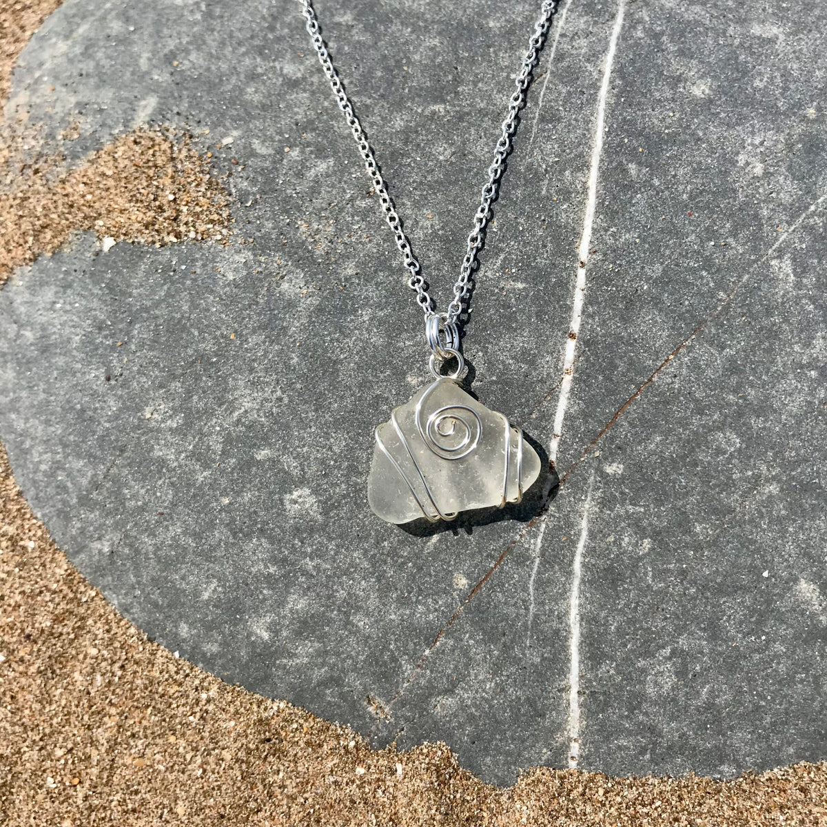Silver Wire Wrapped North Devon Sea Glass Necklace image 0