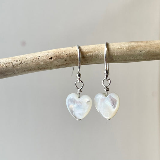 Dainty Mother of Pearl Heart Earrings image 0