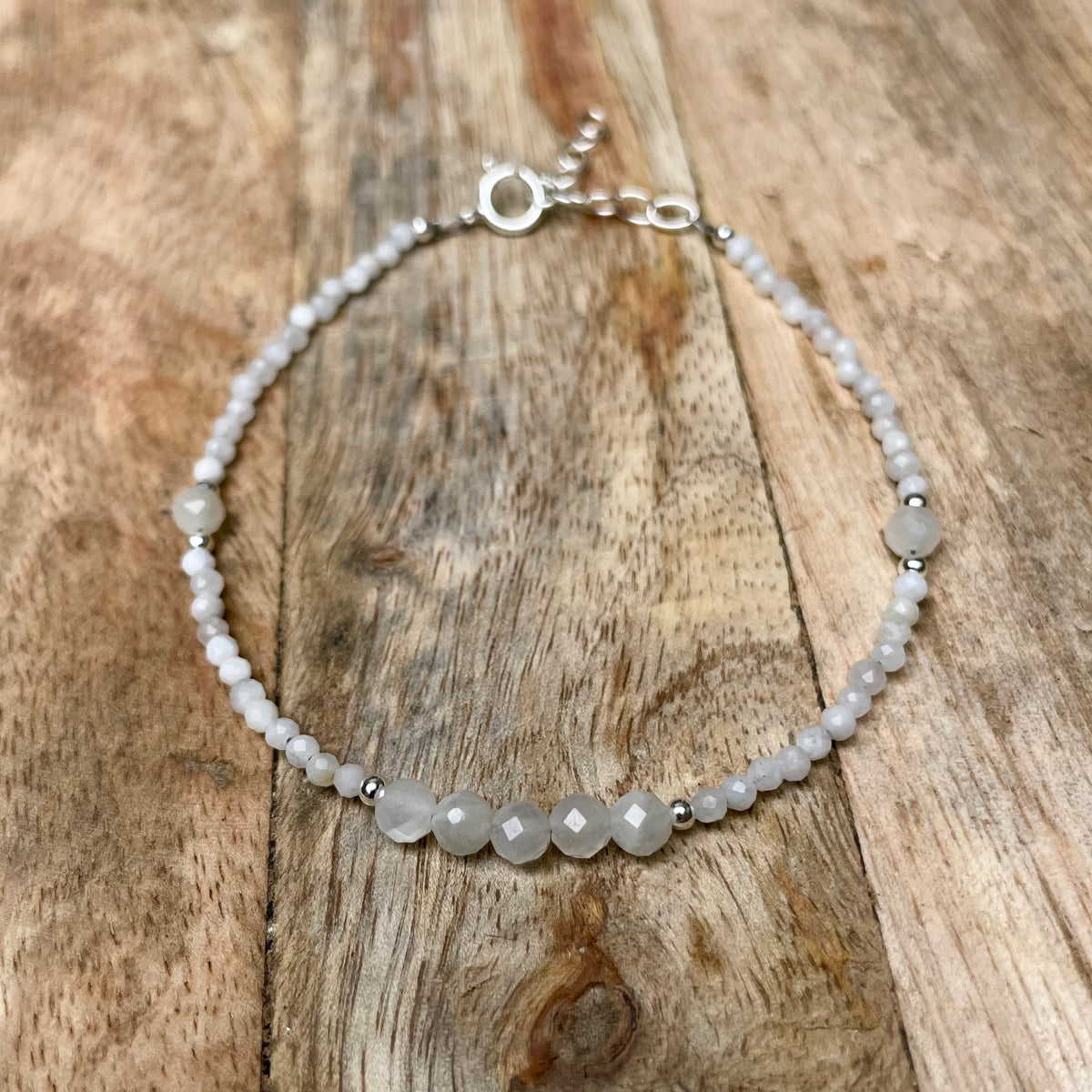 Moonstone Sterling Silver Beaded Bracelet image 1