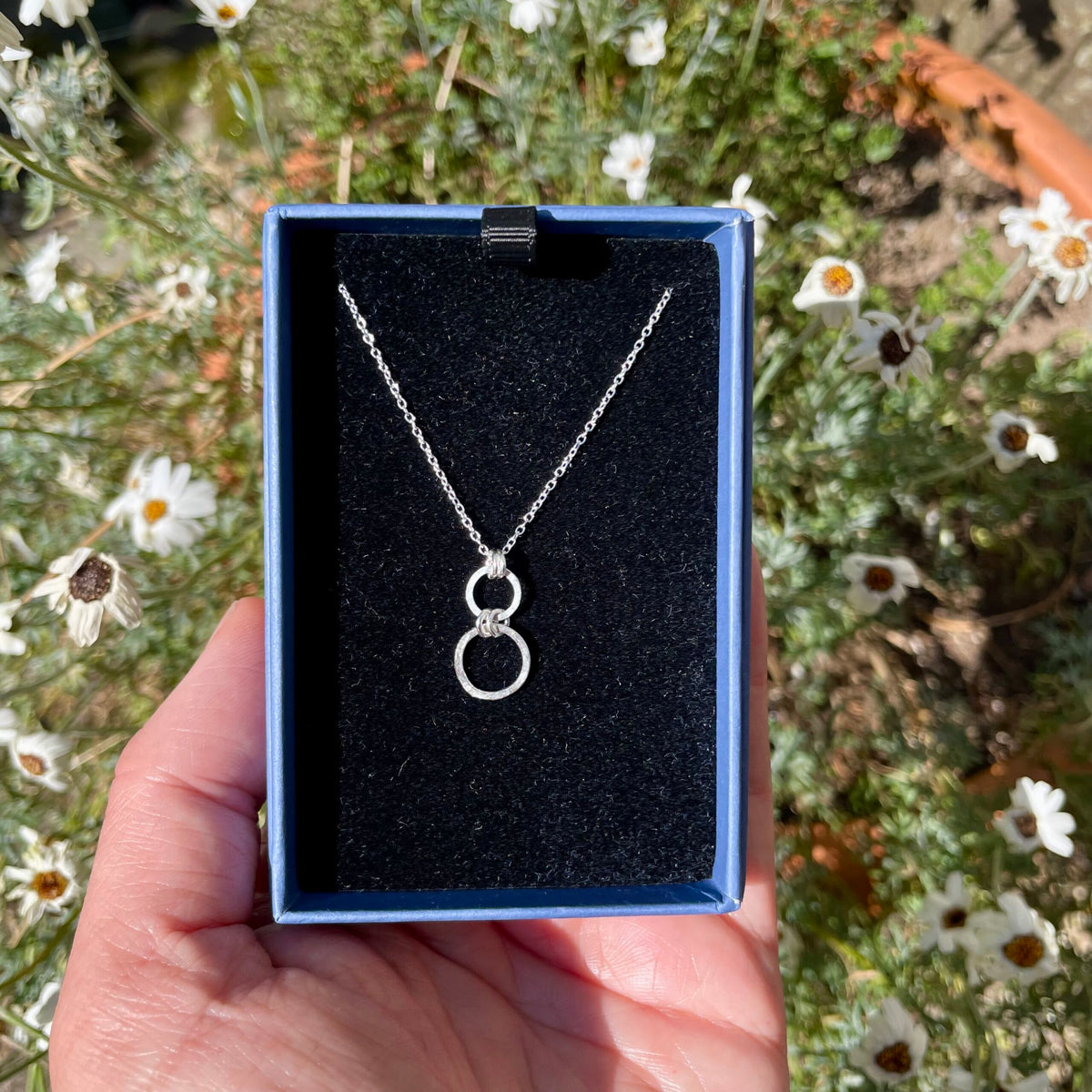 Hammered Double Circle Sterling Silver Necklace image 1