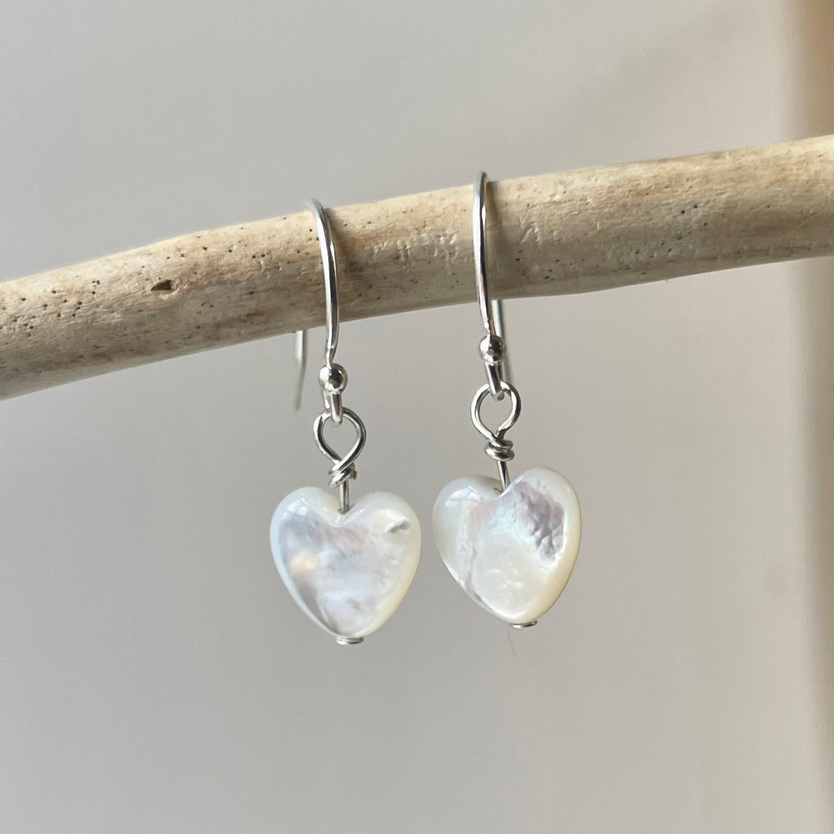 Dainty Mother of Pearl Heart Earrings image 1