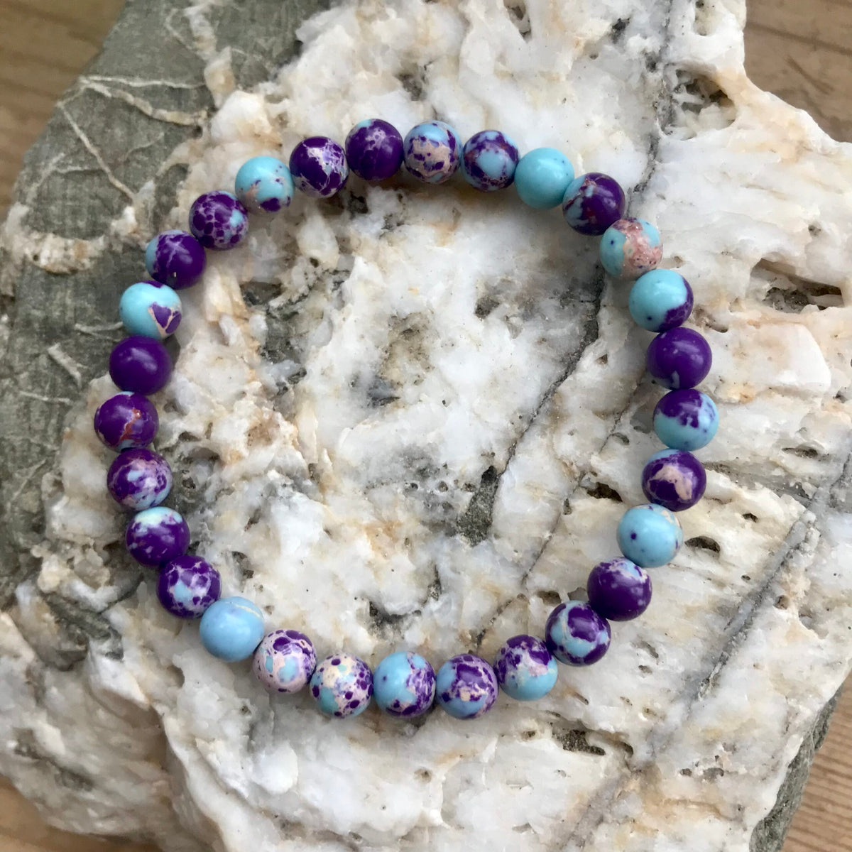 Purple and Blue Galaxy Sea Sediment Beaded Bracelet image 0