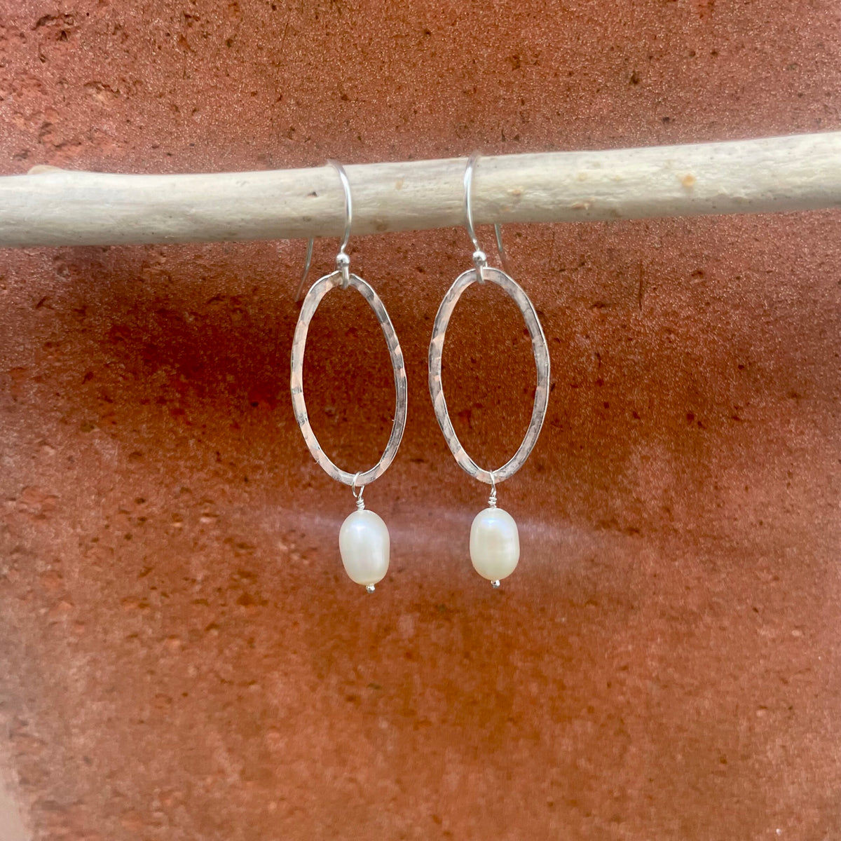 Silver Oval Halo Pearl Drop Earrings image 2