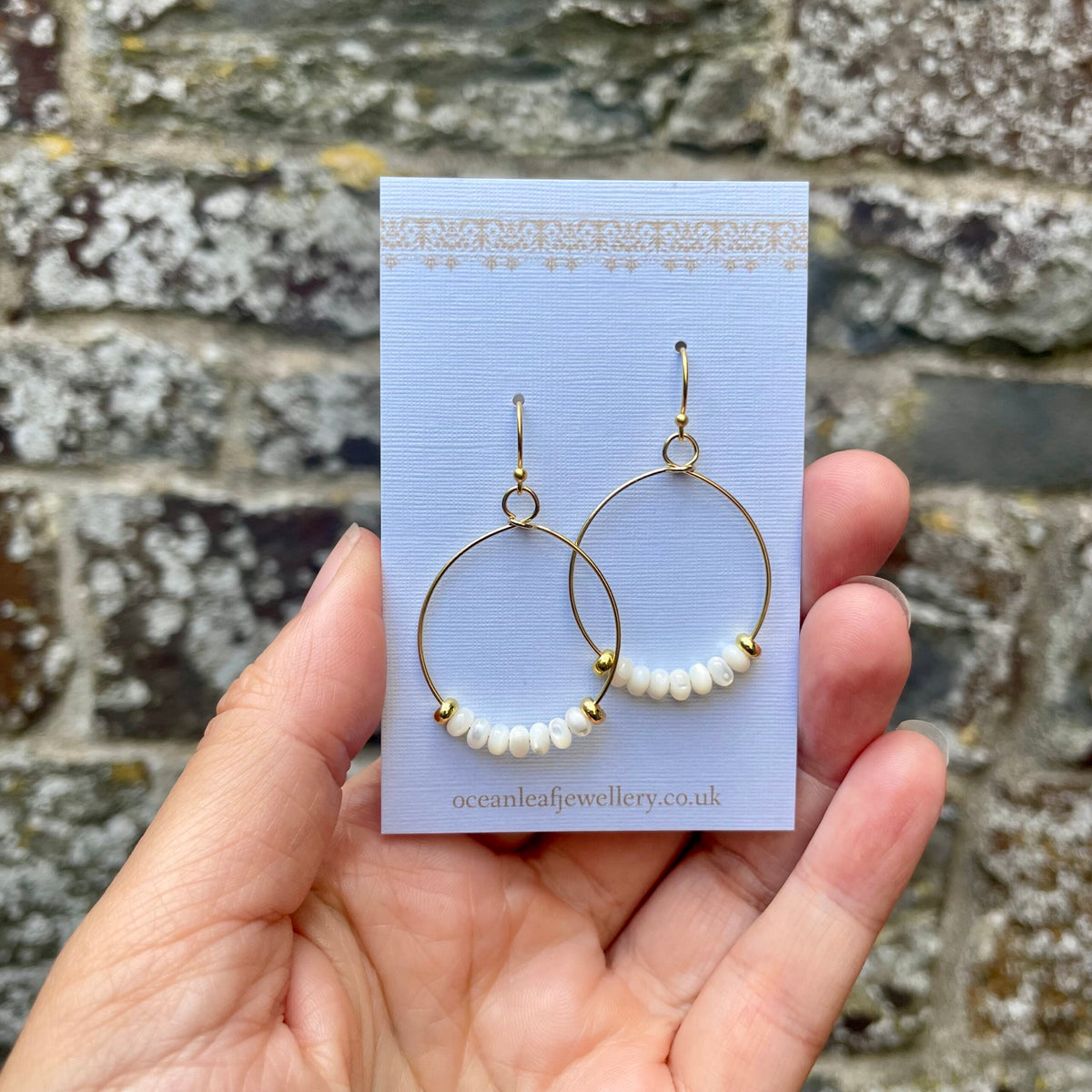 Mother of Pearl Gold Hoop Earrings image 1