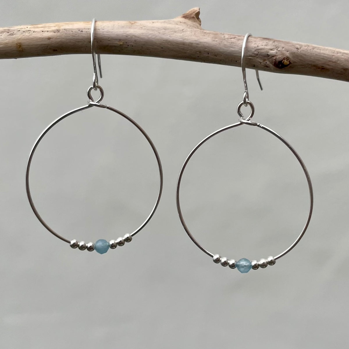 Aquamarine Beaded Hoop Earrings image 3
