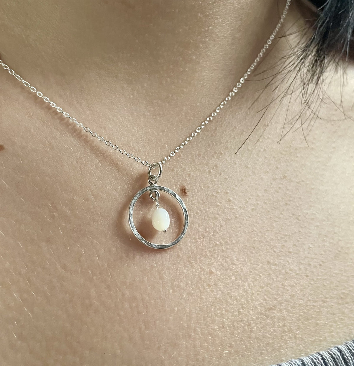 Hammered Sterling Silver Mother of Pearl Necklace image 0