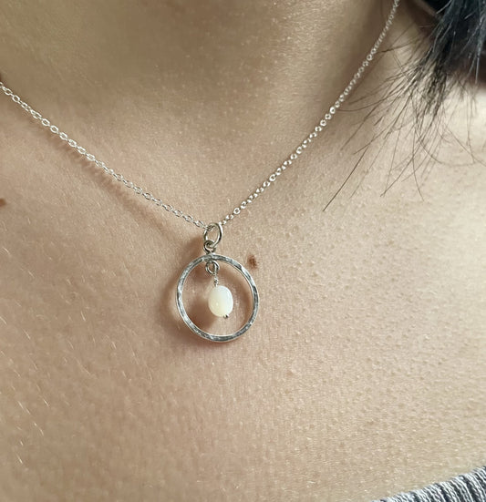 Hammered Sterling Silver Mother of Pearl Necklace image 0