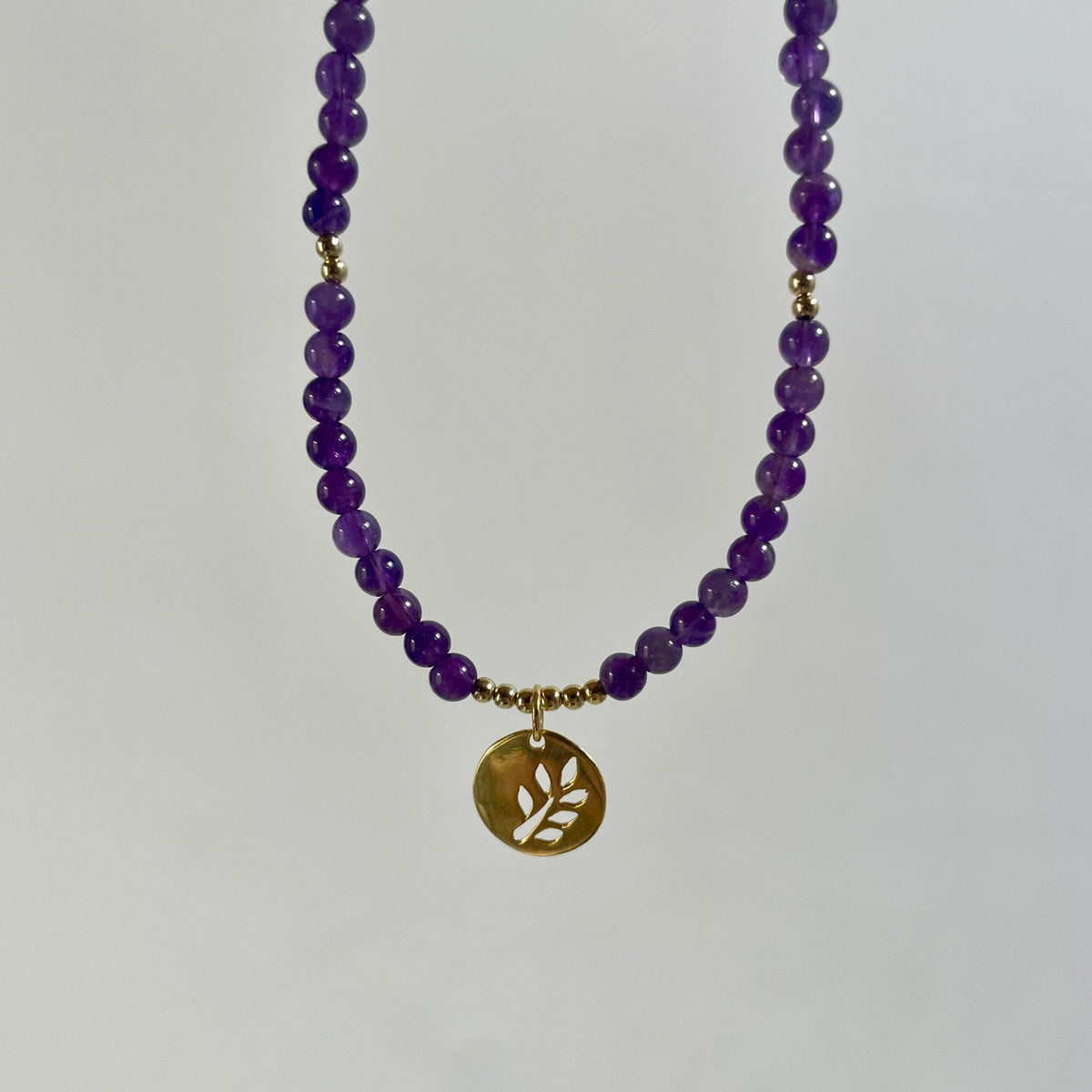 Amethyst & Gold Vermeil Leaf Necklace image 2