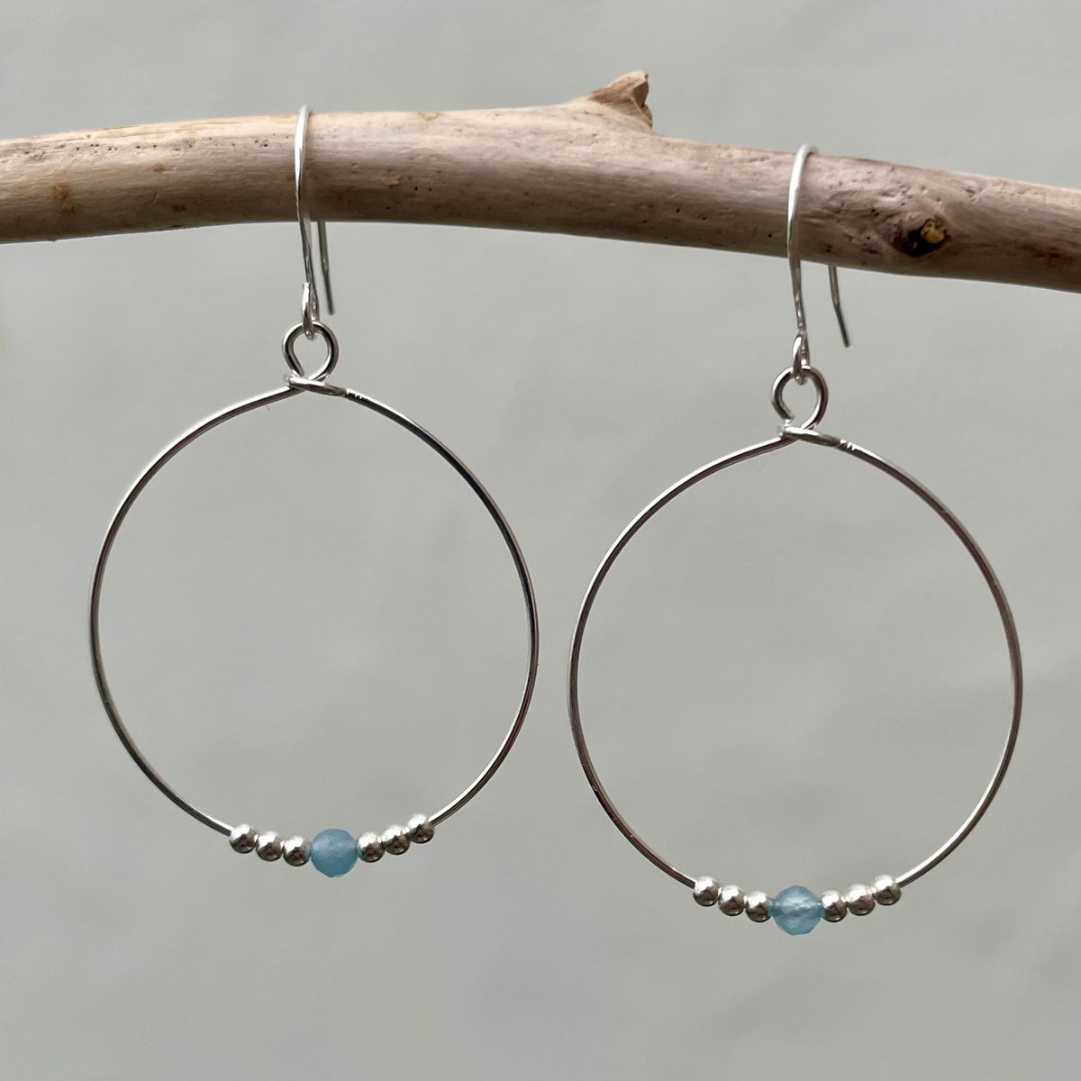 Aquamarine Beaded Hoop Earrings image 2