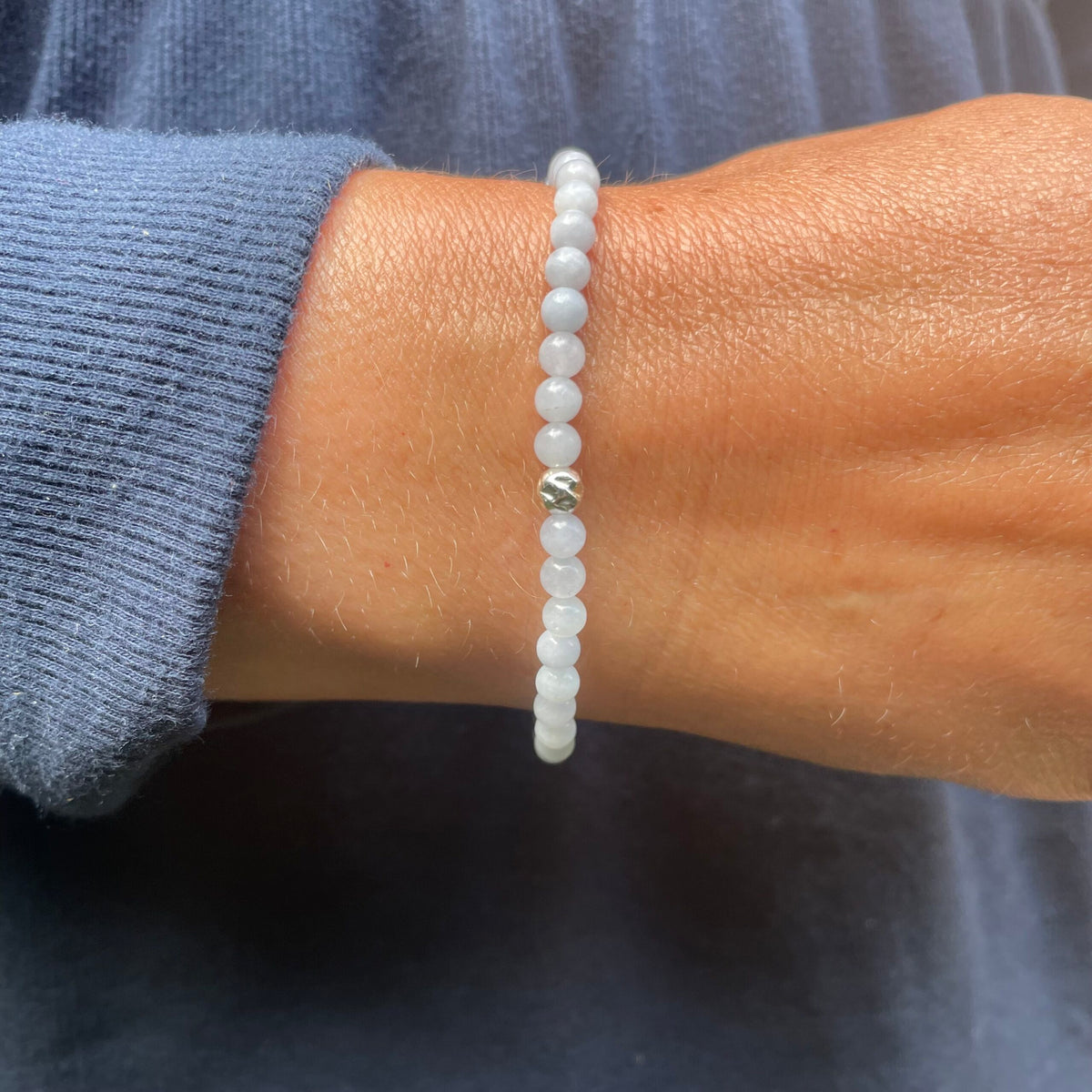Aquamarine Beaded Bracelet - Sterling Silver image 4