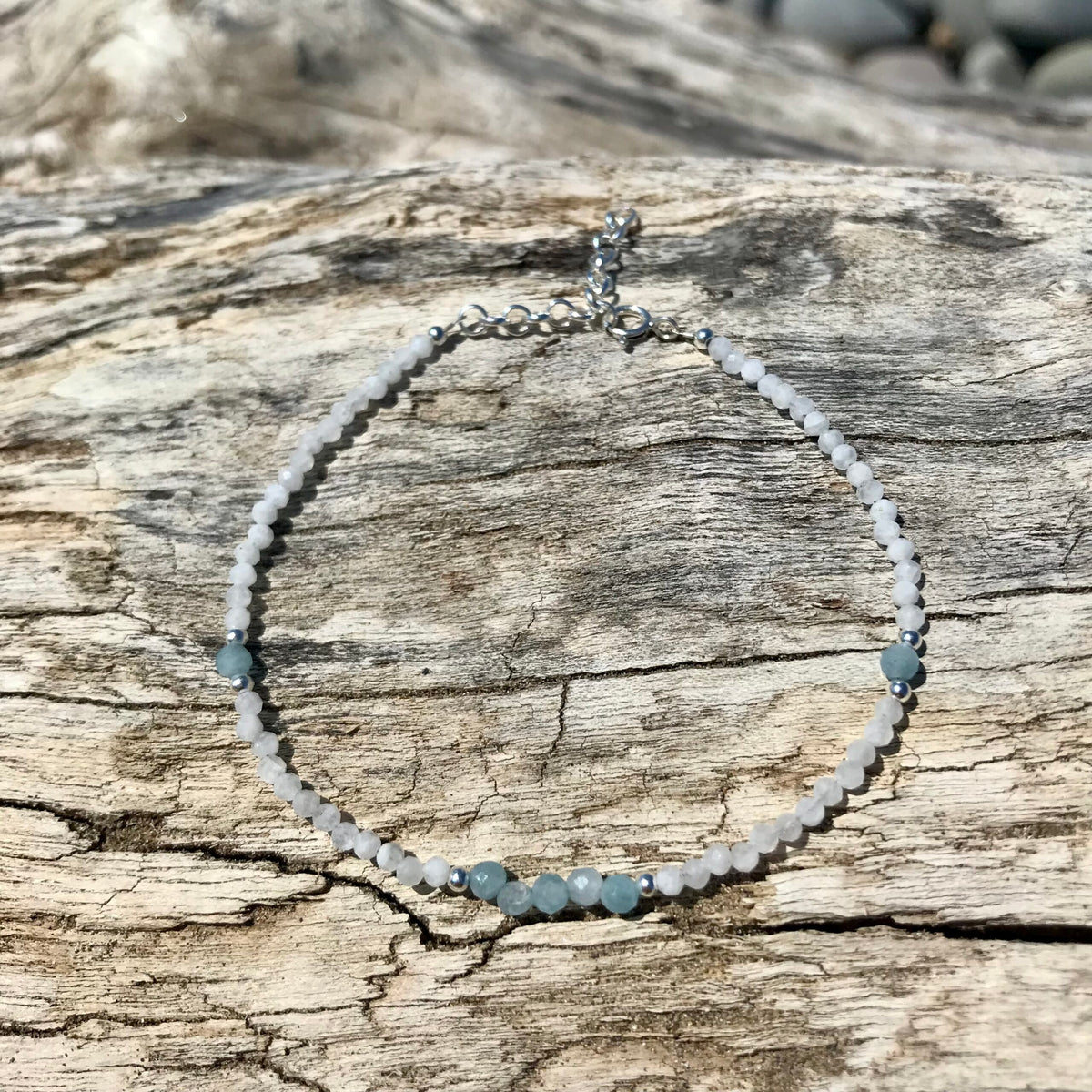 Aquamarine and Moonstone Sterling Silver Bracelet image 1
