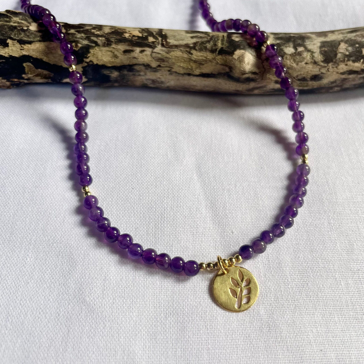 Amethyst & Gold Vermeil Leaf Necklace image 0