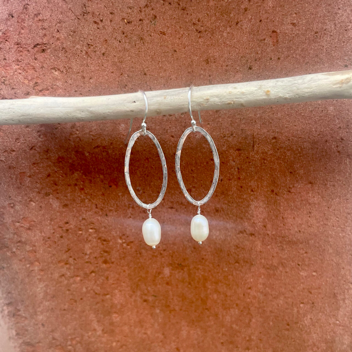 Silver Oval Halo Pearl Drop Earrings image 1