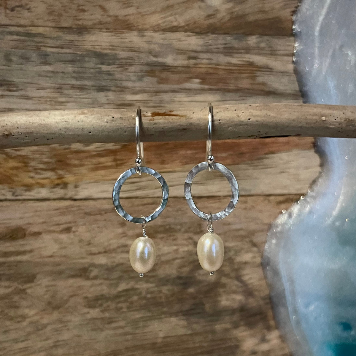 Silver Halo Pearl Drop Earrings image 2