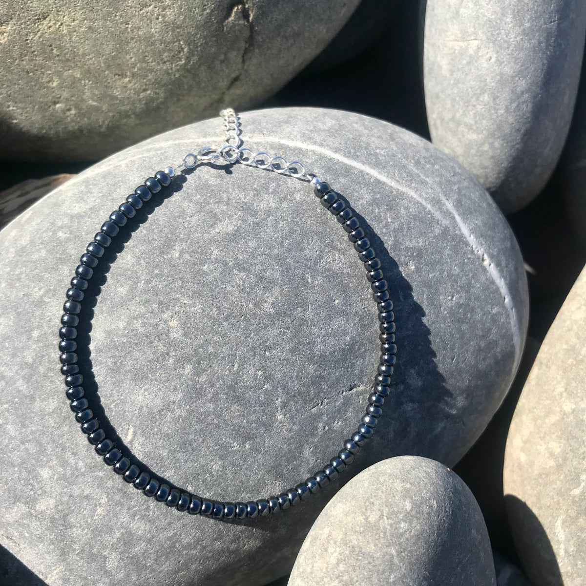 Charcoal Mist Miyuki Beaded Bracelet - Sterling Silver image 1