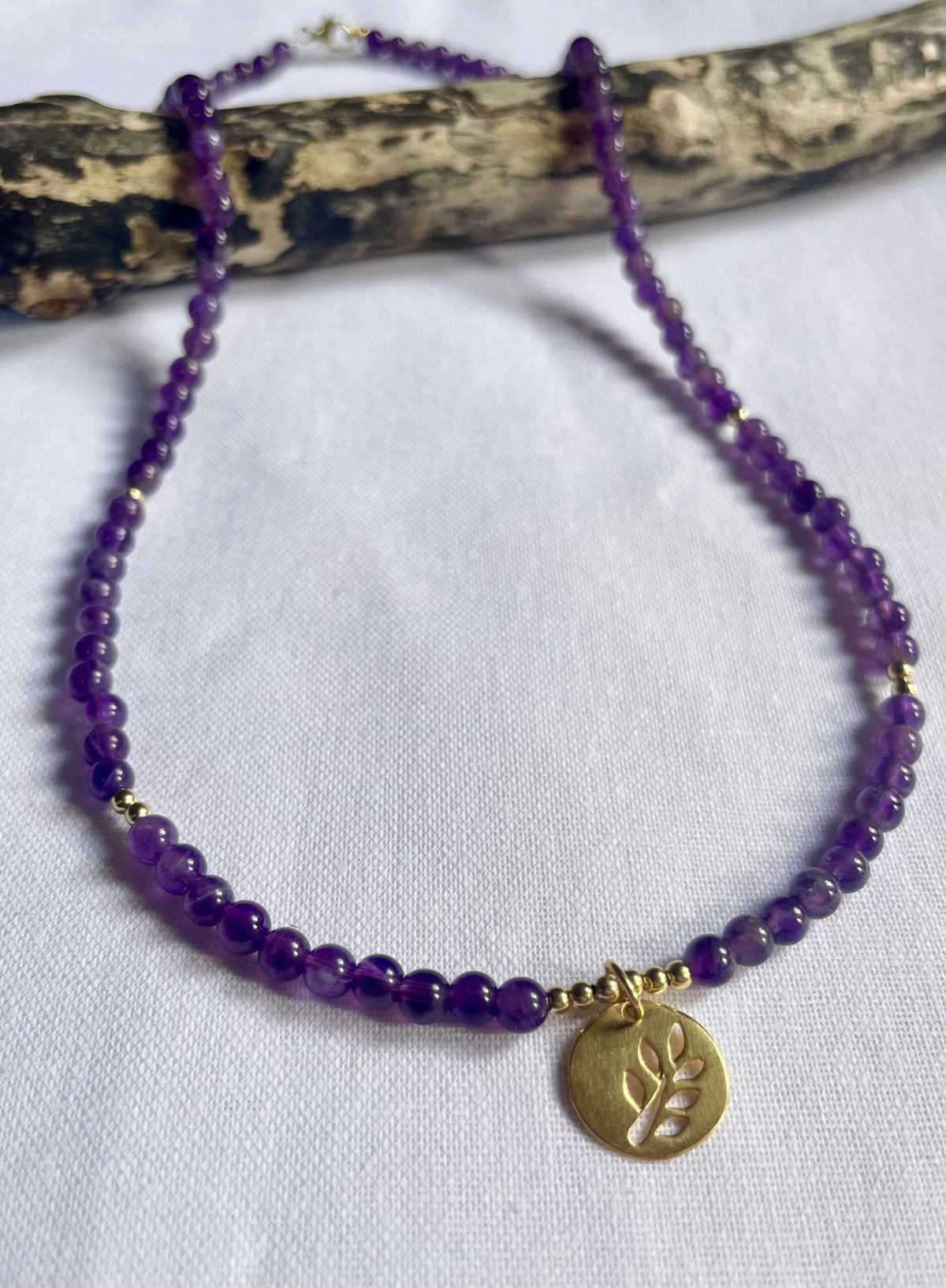 Amethyst & Gold Vermeil Leaf Necklace image 1