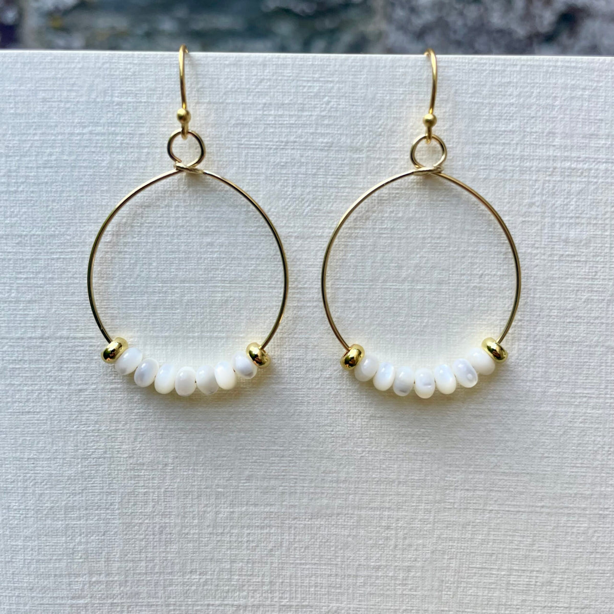 Mother of Pearl Gold Hoop Earrings image 2