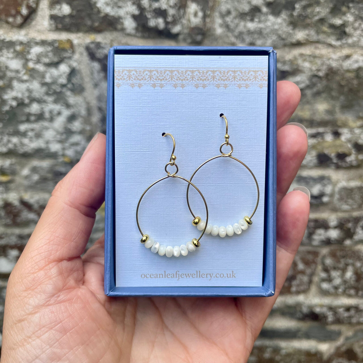 Mother of Pearl Gold Hoop Earrings image 3