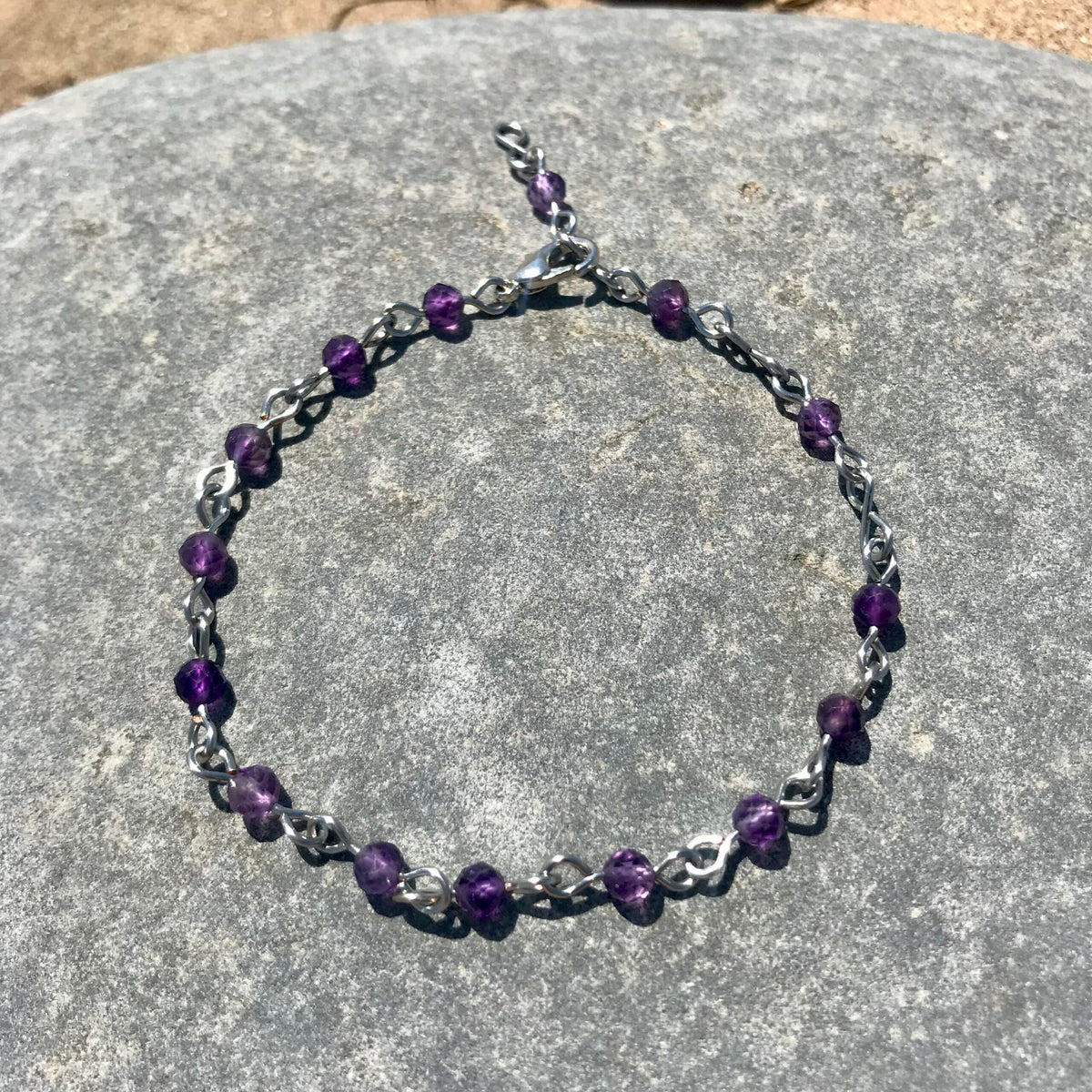Boho Amethyst Beaded Link Bracelet image 0