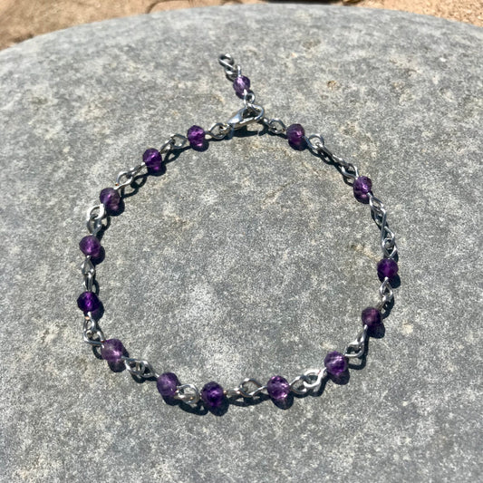 Boho Amethyst Beaded Link Bracelet image 0