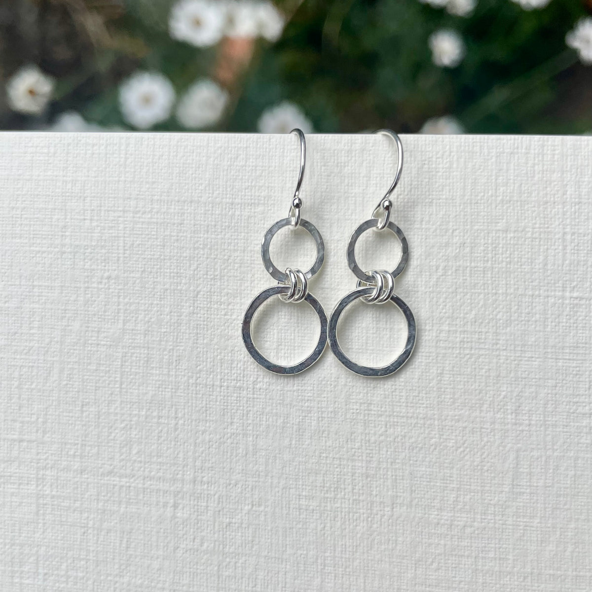 Hammered Double Circle Sterling Silver Earrings image 1