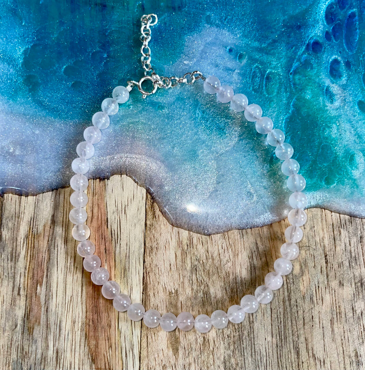 Minimalist Rose Quartz and Sterling Silver Bracelet image 0