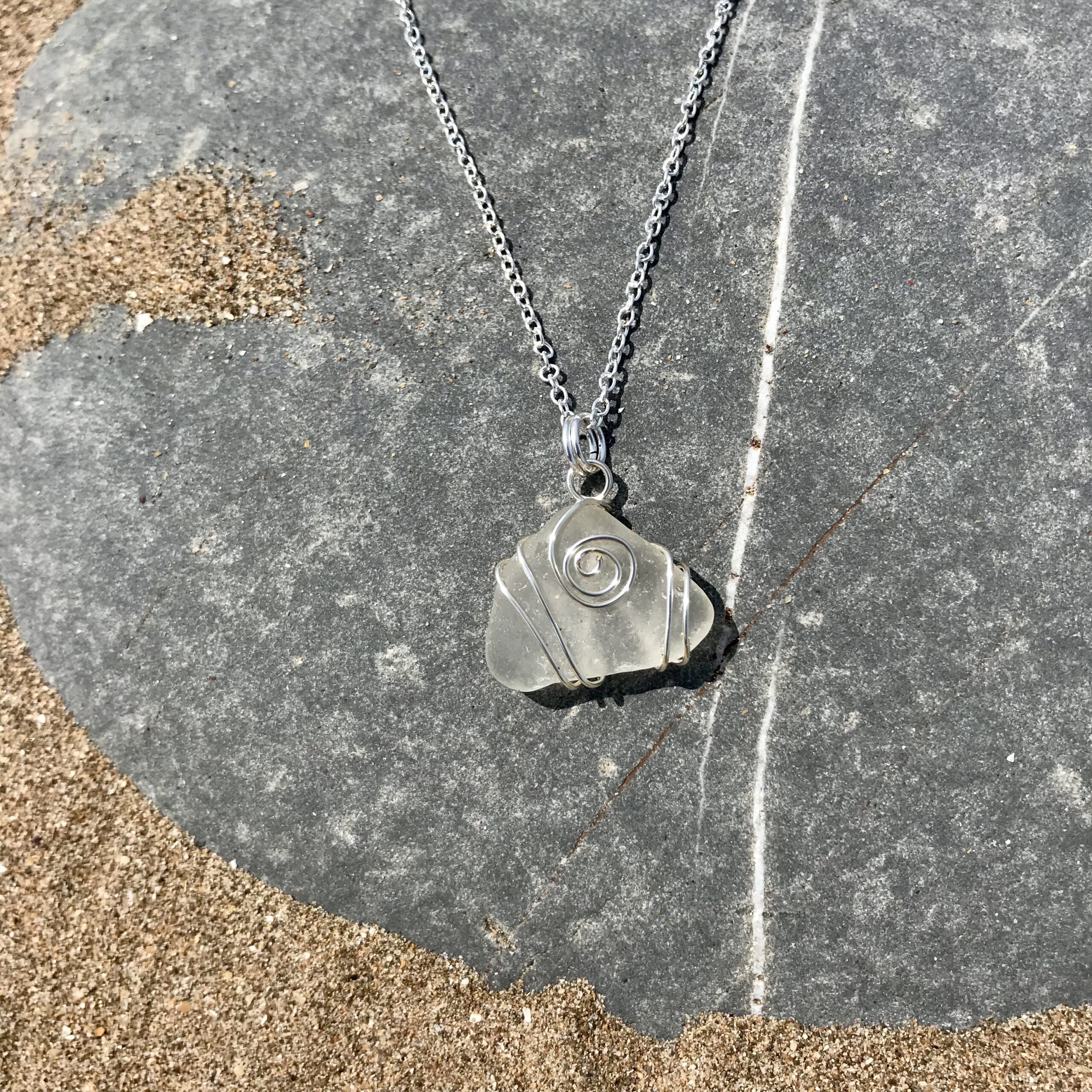 Sea glass necklace made from genuine sea glass beachcombed from North Devon shores.