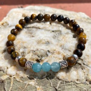 Aquamarine and Yellow Tiger Eye gemstone bracelet.