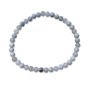 Aquamarine beaded bracelet with sterling silver hammered focal bead.