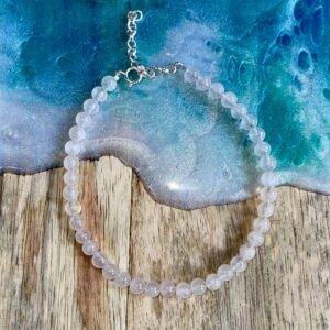 Minimalist Rose Quartz Beaded Bracelet with sterling silver.