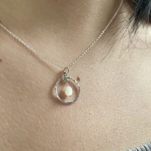 Hammered sterling silver mother of pearl necklace.