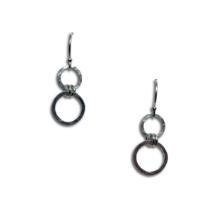 Double circle hammered sterling silver earrings.