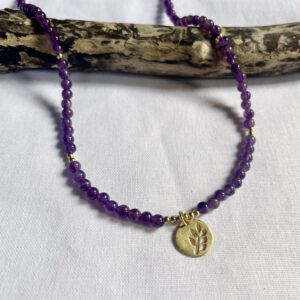 Amethyst and gold vermeil leaf necklace.